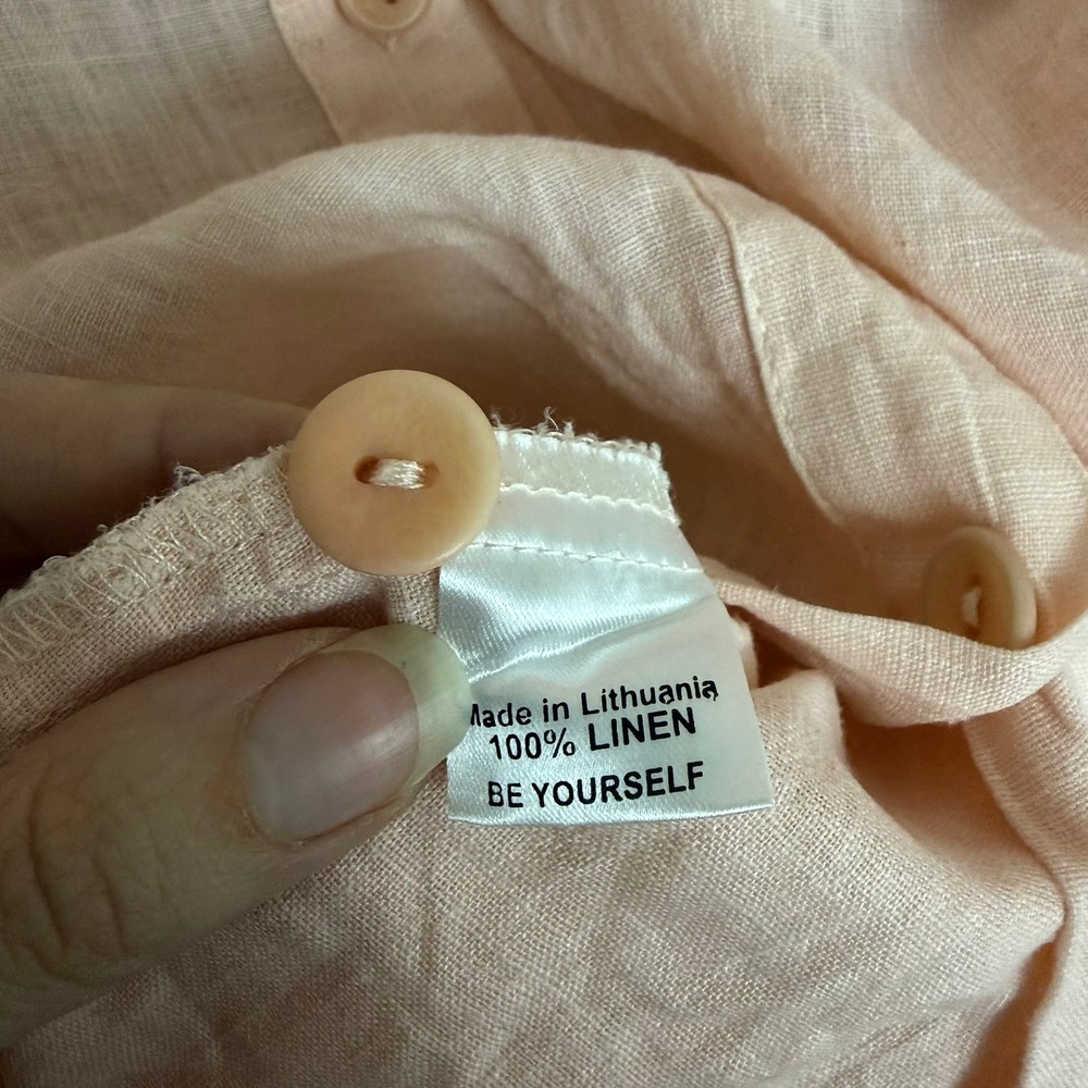 FLAX Button Down Top Large Peach Pink 100% Linen Lagenlook Peplum Drawback - Picture 5 of 7